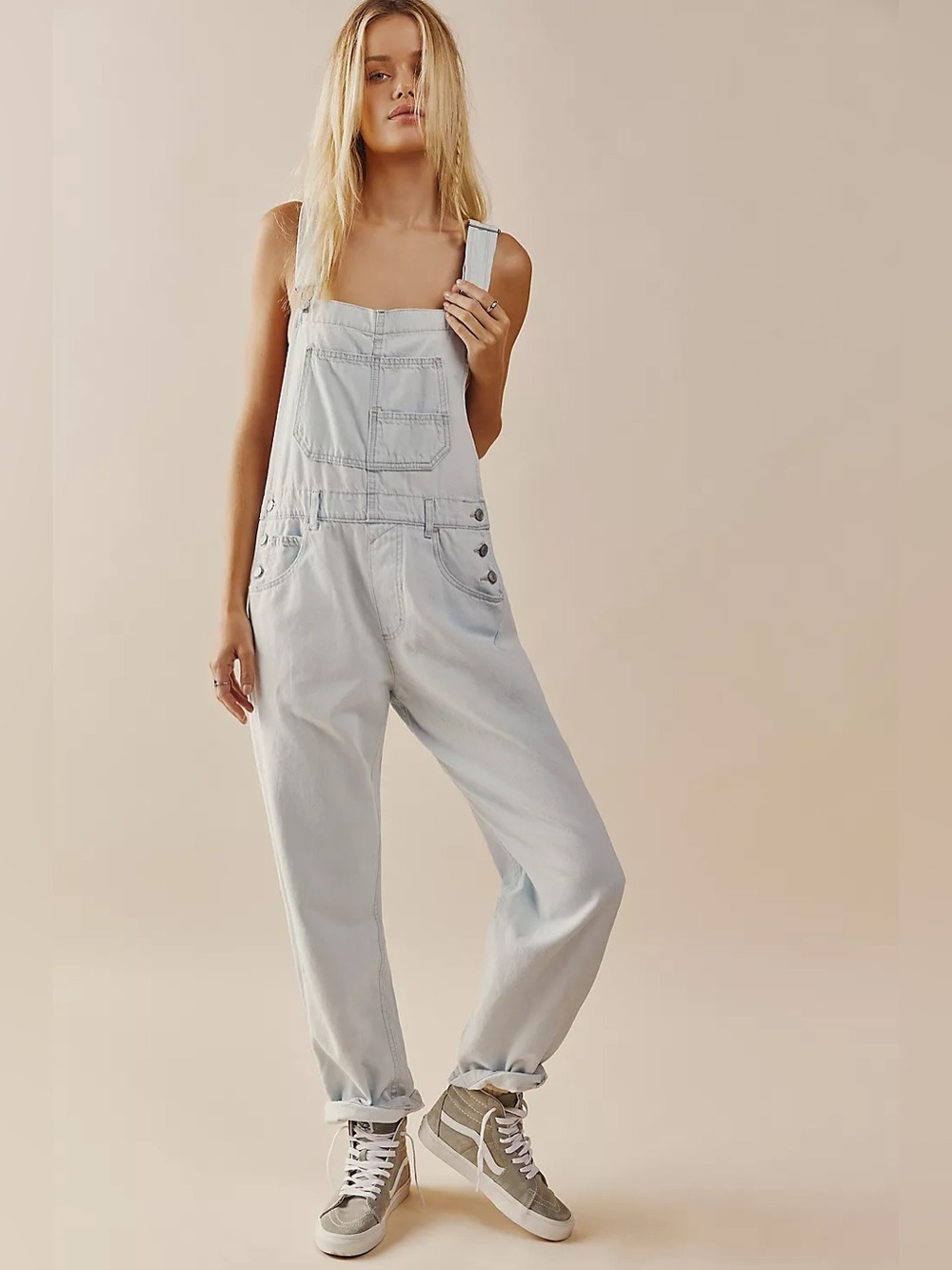 Free People We the Free Ziggy Overalls Bleached Denim Size XS